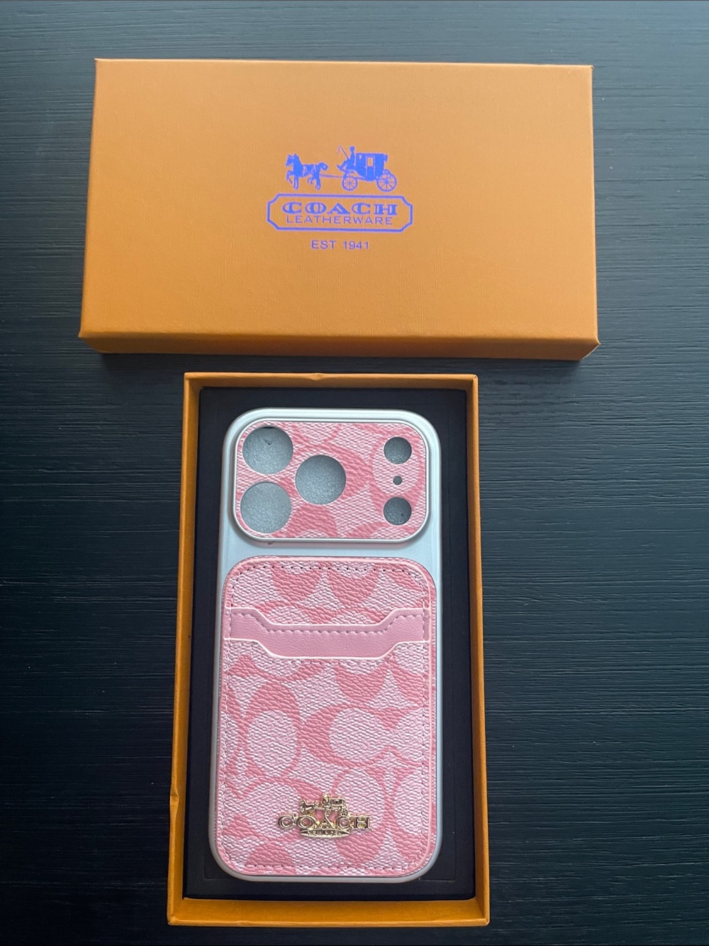 iPhone 17 pro Coach Pink  Card Phone Case with Gold Logo